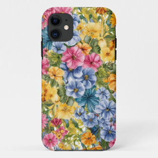 ピンク ブルー グリーン イエロー オレンジ 花 アート 模様 iPhone 11 ケース