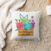 ピンク ブルー グリーン パープル 花柄 バスケット 水彩 クッション (ブランケット)