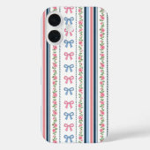 ピンク ブルー コケット リボン フラワー ストライプ Case-Mate iPhoneケース (裏面)