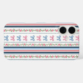ピンク ブルー コケット リボン フラワー ストライプ Case-Mate iPhoneケース (裏面 (横))