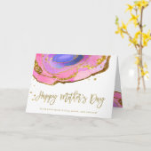 ピンク ブルー ゴールドのジオード | 母の日おめでとう カード (黄色い花)