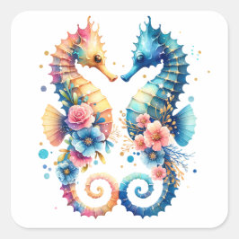 ピンク、ブルー、ゴールドの海岸のウミウマ ビーチ スクエアシール