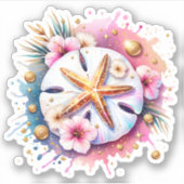 ピンク、ブルー、ゴールドの海岸のサンドダラー ビーチ シール (正面)