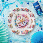 ピンク、ブルー、ゴールドの海岸のサンドダラー ビーチ ペーパープレート (パーティー)