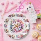 ピンク、ブルー、ゴールドの海岸のサンドダラー ビーチ ペーパープレート (パーティー)