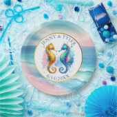 ピンク、ブルー、ゴールドの海岸のサンドダラー ビーチ ペーパープレート (パーティー)