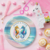 ピンク、ブルー、ゴールドの海岸のサンドダラー ビーチ ペーパープレート (パーティー)