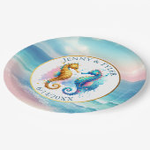 ピンク、ブルー、ゴールドの海岸のサンドダラー ビーチ ペーパープレート (アングル)