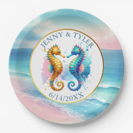 ピンク、ブルー、ゴールドの海岸のサンドダラー ビーチ ペーパープレート