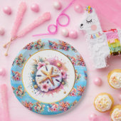 ピンク、ブルー、ゴールドの海岸のサンドダラー ビーチ ペーパープレート (パーティー)