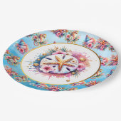 ピンク、ブルー、ゴールドの海岸のサンドダラー ビーチ ペーパープレート (アングル)