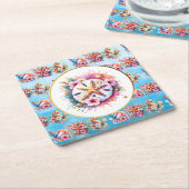 ピンク、ブルー、ゴールドの海岸のサンド・ダラー ビーチスタイル スクエアペーパーコースター (アングル)