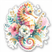 ピンク、ブルー、ゴールドの海岸のタツノオトシイ、ビーチっぽい シール (正面)