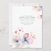ピンク ブルー ゴールドの色合いの花 エレガントなウェディング 招待状 (正面)