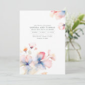ピンク ブルー ゴールドの色合いの花 エレガントなウェディング 招待状 (スタンド正面)