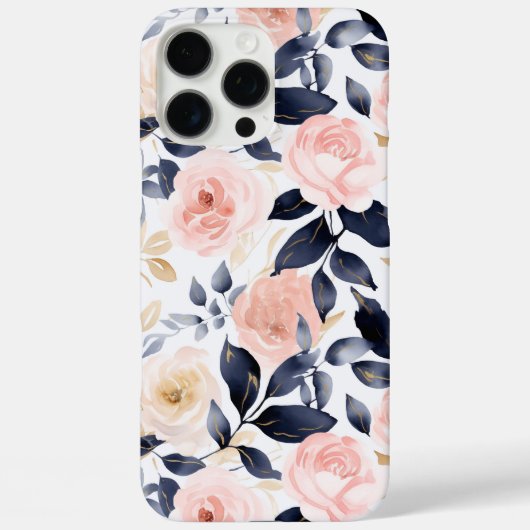 ピンク ブルー シック フラワー Case-Mate iPhoneケース (裏面)