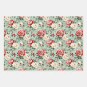 ピンク ブルー シャビー シック フラワーズ ヴィンテージ ウォーターカラー ラッピングペーパーシート (正面2)