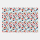 ピンク ブルー シャビー シック フラワーズ ヴィンテージ ウォーターカラー ラッピングペーパーシート (正面)