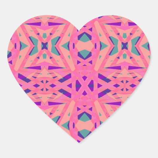 ピンク ブルー ジオメトリック アートデコ ファン ヴァレンタイン ウェディング ハートシール (正面)