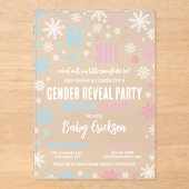 ピンク・ブルー・スノーフレーク彼または彼女の冬のジェンダーが明かす アクリル招待状 (正面)