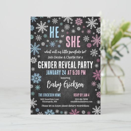 ピンク・ブルー・スノーフレーク彼または彼女の冬のジェンダーが明かす 招待状 (スタンド正面)