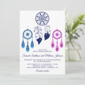 ピンク ブルー ドリームキャッチャー ウェディング 招待状 (スタンド正面)