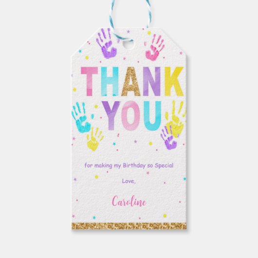 ピンク & ブルー ハイファイブ ギフトタグ (正面)