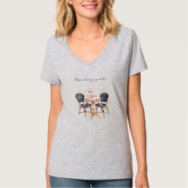ピンク ブルー パリ テーブル バゲット Tシャツ