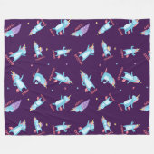 ピンク、ブルー、パープルユニコーンの多くの気分 フリースブランケット (正面(横))