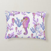 ピンク ブルー パープル ウミウマ サンゴ ビーチ調 海岸 アクセントクッション (裏面)