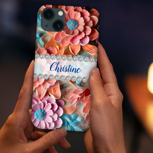 ピンク、ブルー、ピンク&サーモン、ダイヤモンドフレームカスタム iPhone 13ケース
