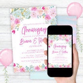 ピンク ブルー ピーチ フラワー ウェディング 結婚記念日 招待状