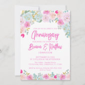 ピンク ブルー ピーチ フラワー ウェディング 結婚記念日 招待状 (正面)