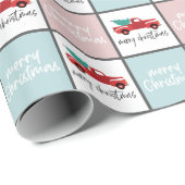 ピンク、ブルー、ホワイトのメリークリスマストラック ラッピングペーパー (ロールコーナー)