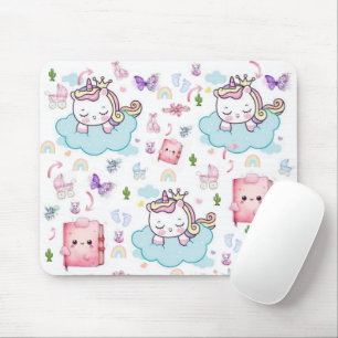 ピンク ブルー ユニコーン レインボー 猫 マウスパッド