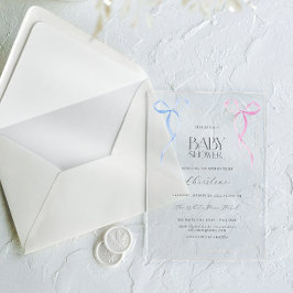 ピンク ブルー リボン 男女兼用 ベビーシャワー アクリル招待状