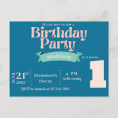 ピンク ブルー レインボー フォト バースデー パーティー ご招待 ポストカード (裏面)