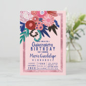 ピンク ブルー レッド グリッター フローラル アクリル キンセアニエラ 招待状 (スタンド正面)