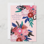ピンク ブルー レッド グリッター フローラル アクリル キンセアニエラ 招待状 (裏面)