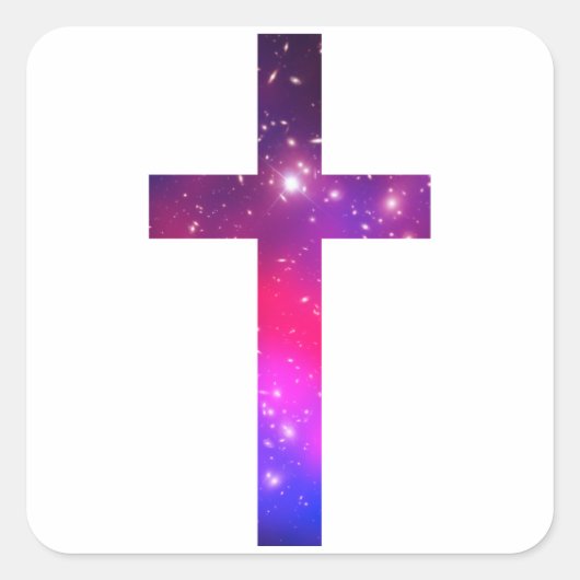 ピンク ブルー 星 十字 白 スクエアシール (正面)