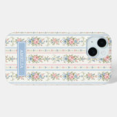 ピンク ブルー 水彩 花 ストライプ Case-Mate iPhoneケース (裏面 (横))