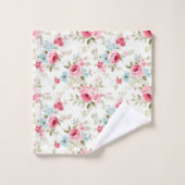 ピンク ブルー 白 花 シャビー シック バスタオルセット (ウォッシュタオル)