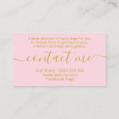 ピンク·ブルー·金ゴールドズ·バースデー·パーティーがバッグ 名刺 (裏面)