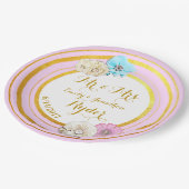 ピンク、ブルー、金ゴールドフローラ結婚の紙プレート ペーパープレート (アングル)