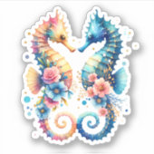 ピンク、ブルー、金ゴールド沿岸のシーホースビーチー シール (正面)