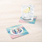 ピンク、ブルー、金ゴールド沿岸のシーホースビーチー スクエアペーパーコースター (インサイチュ)