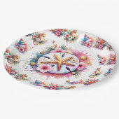 ピンク、ブルー、金ゴールド沿岸サンドドルビーチー ペーパープレート (アングル)