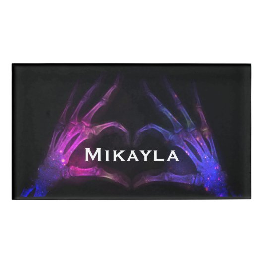 ピンク/ブルーX線フィンガー型枠aハート 名札 (正面)