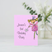 ピンク·プリンセス·フェアリー3歳の誕生日の女の子 招待状 (スタンド正面)