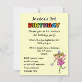 ピンク·プリンセス·フェアリー3歳の誕生日の女の子 招待状 (裏面)